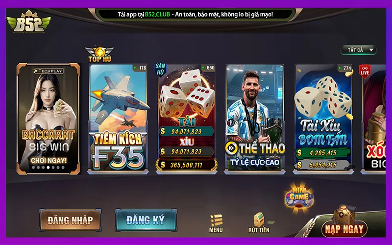 Giao diện B52 Club, cổng game bài đổi thưởng